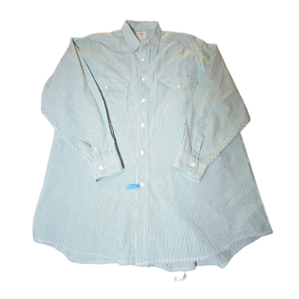 Vtg Stateless Kearney House Shirt Mens Large L Green White Hickory Stripe Work
